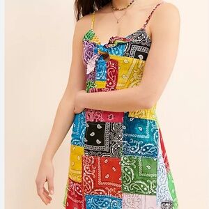 Free People Riley Vintage Bandana Tie-Front Mini Dress